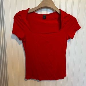 Red square neck top